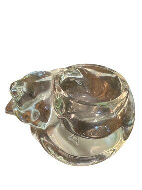 1980 Vintage Avon Crystal Glass Sleeping Cat Votive Tea Light Candle Holder